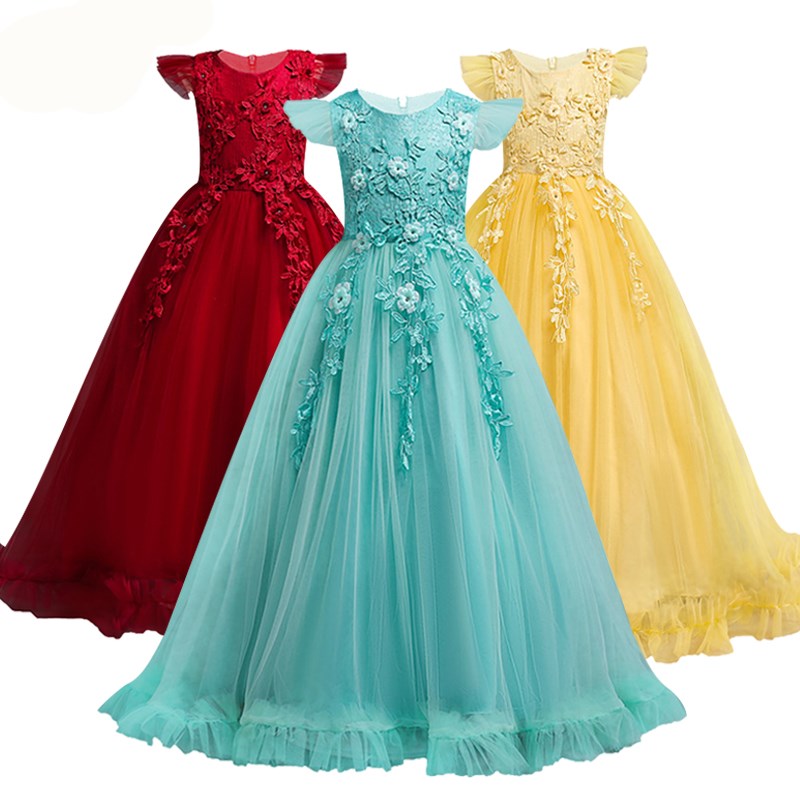 Girls Winter Formal Wear  Long Lace Sleeve Princess Holiday Gown